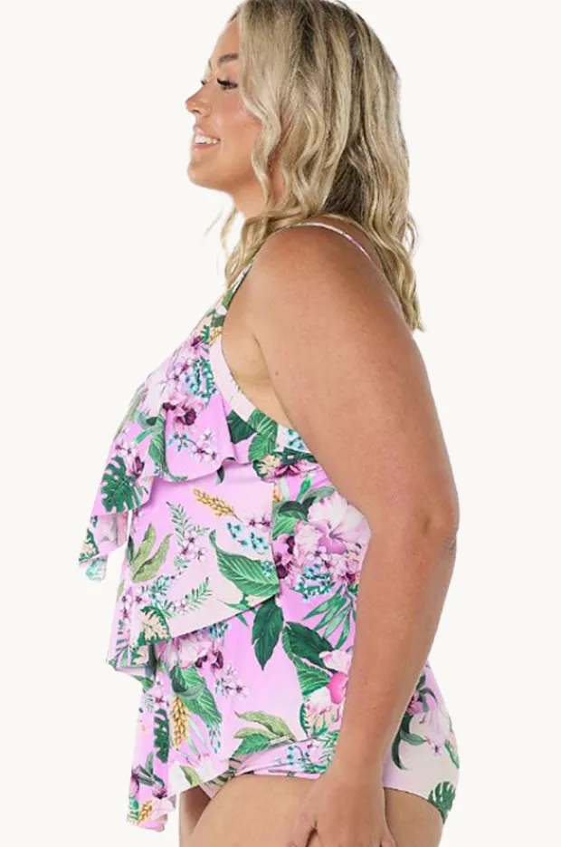 Tankini Tops|Capriosca Honolulu Tiered Frill Tankini Separate Purple/green