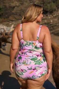 Tankini Tops|Capriosca Honolulu Tiered Frill Tankini Separate Purple/green