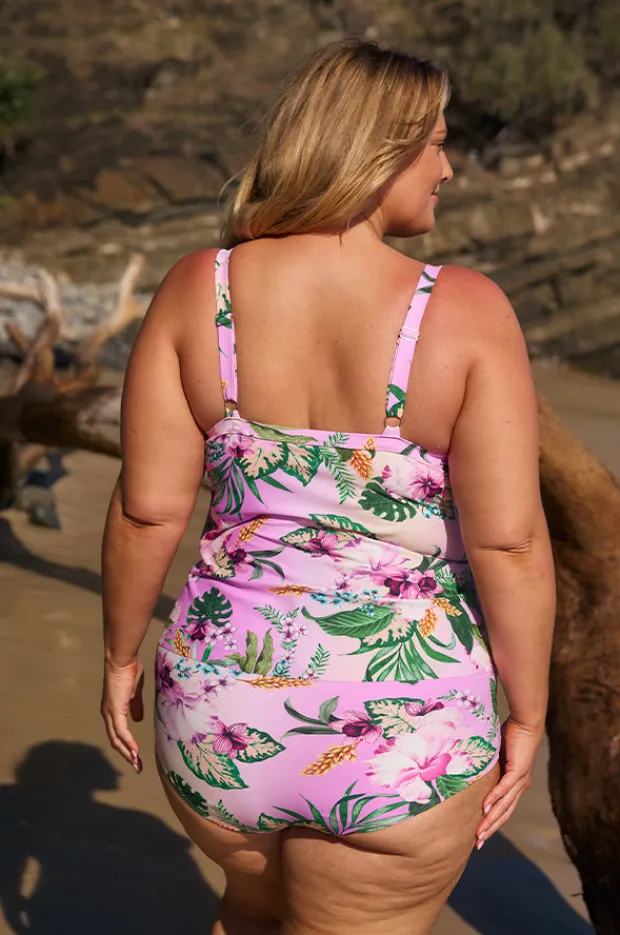 Tankini Tops|Capriosca Honolulu Tiered Frill Tankini Separate Purple/green