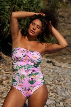 One Pieces|Capriosca Honolulu Twist Bandeau One Piece Purple/green