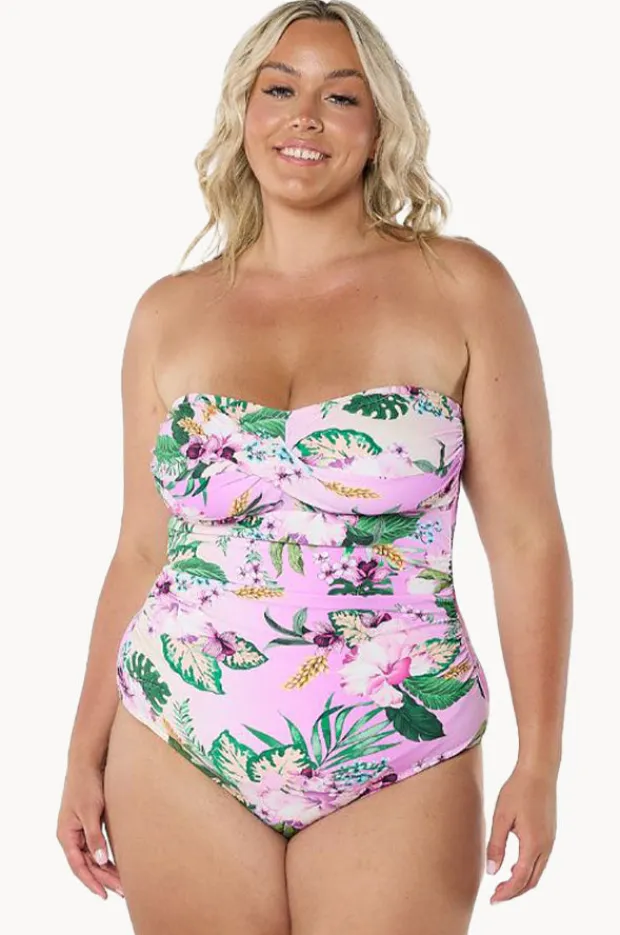 One Pieces|Capriosca Honolulu Twist Bandeau One Piece Purple/green