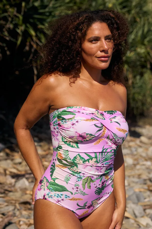 One Pieces|Capriosca Honolulu Twist Bandeau One Piece Purple/green