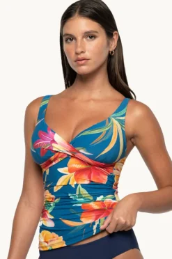 Tankini Tops|Nip Tuck Hula Hula Louise Ruched Singlet Blue