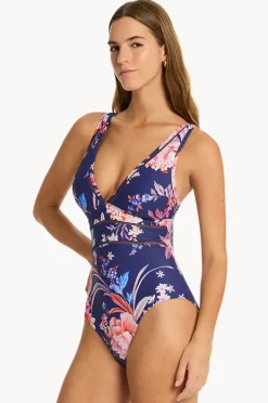One Pieces|Sea Level Indochine Spliced One Piece French navy