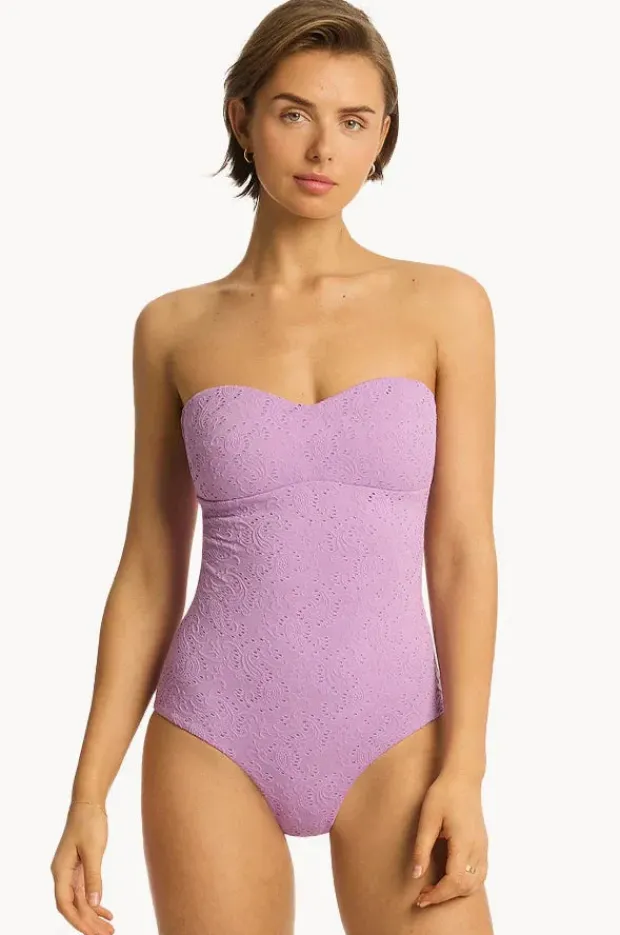 One Pieces|Sea Level Interlace Seamless Bandeau One Piece Lavender