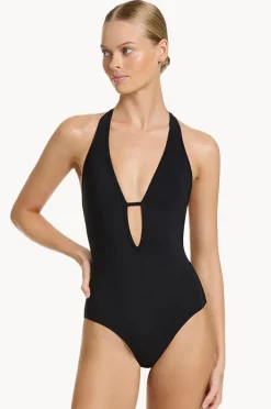 One Pieces|Jets et Lace Back Plunge One Piece Black