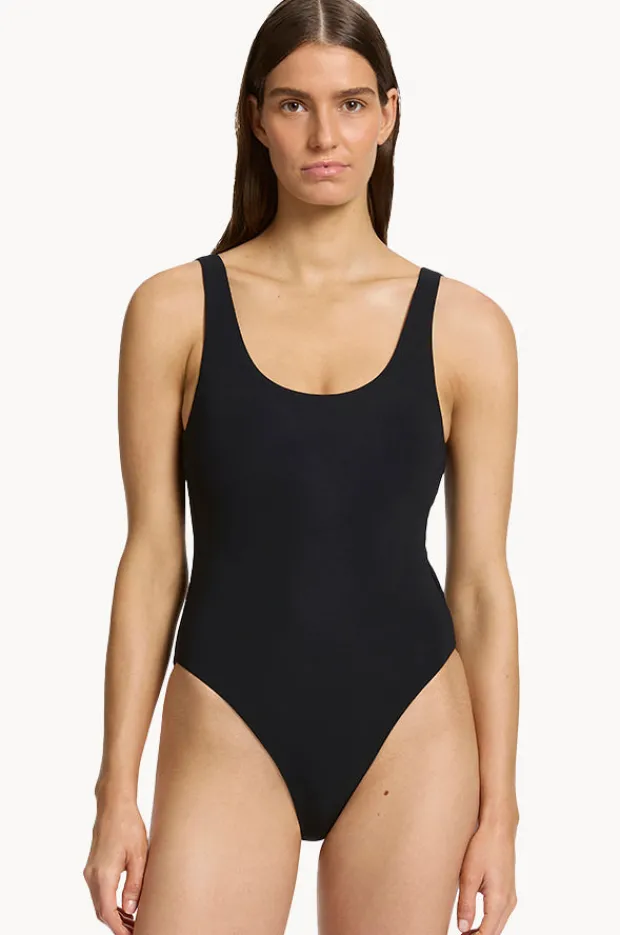 One Pieces|Jets et Scoop Neck High Leg One Piece Black