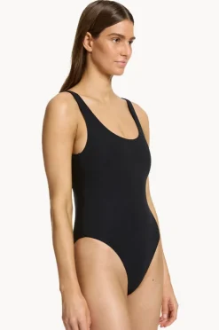 One Pieces|Jets et Scoop Neck High Leg One Piece Black