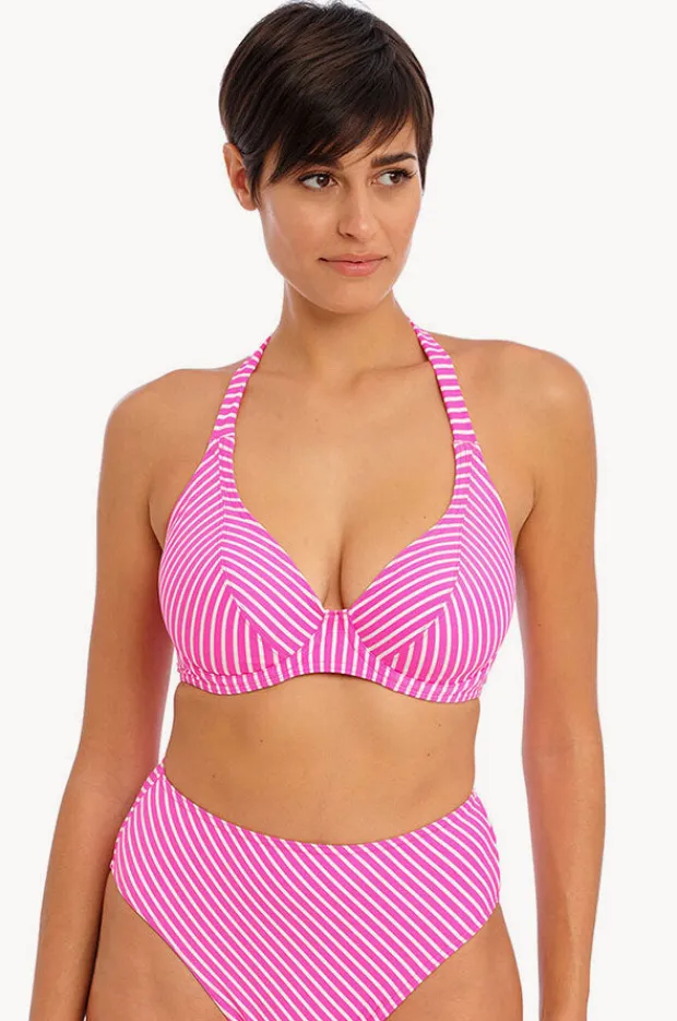 Bikini Tops|Freya Jewel Cove F Cup Halter Raspberry/white