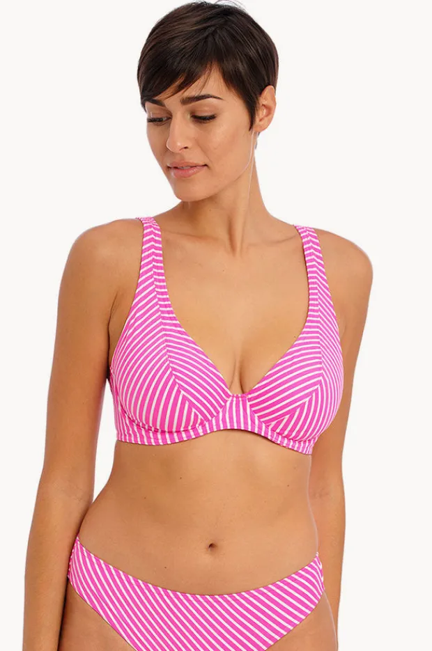 Bikini Tops|Freya Jewel Cove Stripe H Cup Plunge Bra Raspberry/White