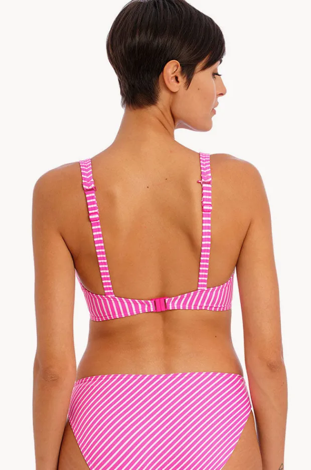Bikini Tops|Freya Jewel Cove Stripe H Cup Plunge Bra Raspberry/White