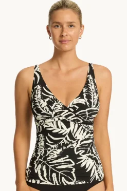 Tankini Tops|Sea Level Jungle Book Cross Front Tankini Separate Black