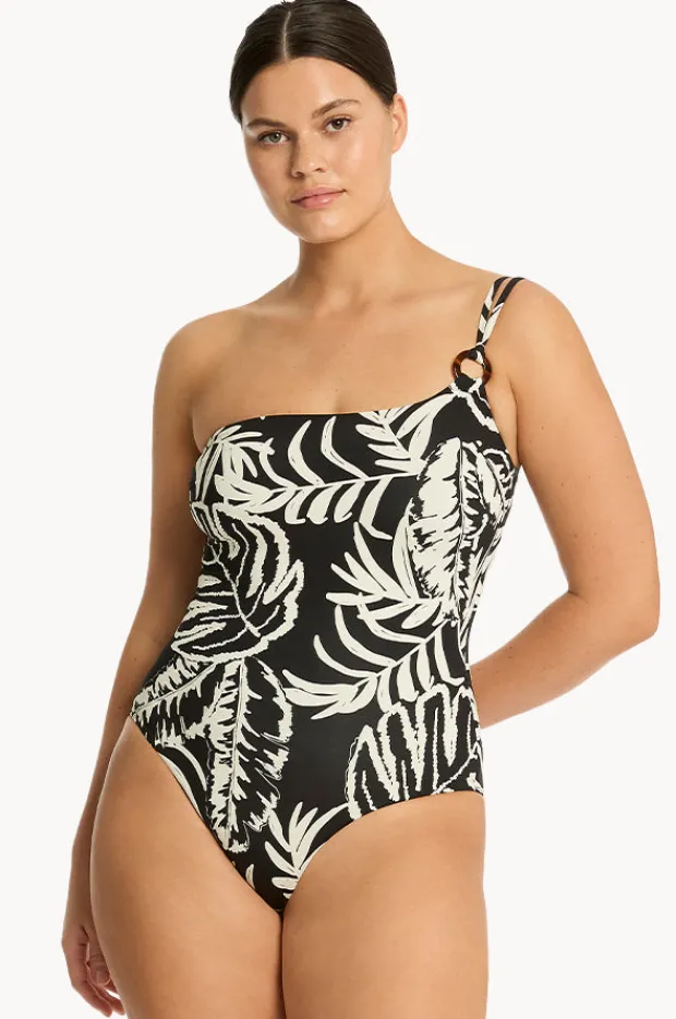 One Pieces|Sea Level Jungle Book One Shoulder Ring One Piece BLACK