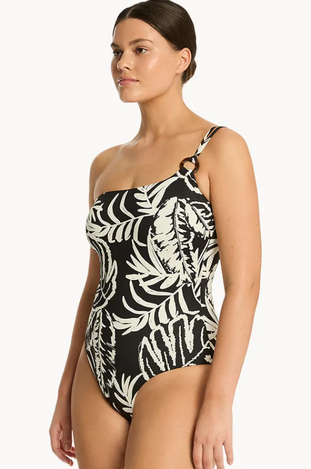 One Pieces|Sea Level Jungle Book One Shoulder Ring One Piece BLACK