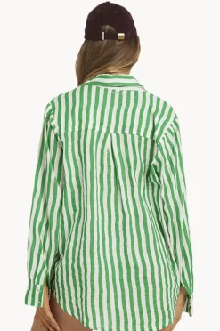 Tops|Billabong Kelly Stripe Swell Button Shirt Green