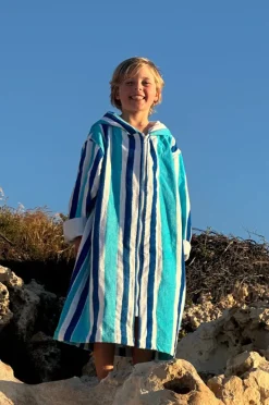 Towel Robes & Ponchos|Towel Robes & Ponchos|Back Beach Co Kids Stripe Hooded Towelling Robe 7-11Y Blue