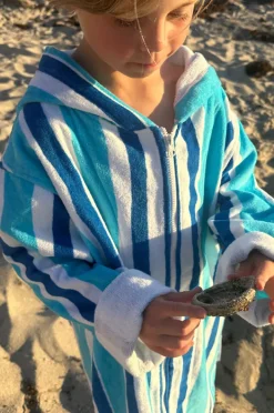 Towel Robes & Ponchos|Towel Robes & Ponchos|Back Beach Co Kids Stripe Hooded Towelling Robe 7-11Y Blue