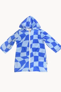 Towel Robes & Ponchos|Towel Robes & Ponchos|Back Beach Co Kids Tidal Checker Hooded Towelling Robe 3-5Y Blue