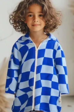 Towel Robes & Ponchos|Towel Robes & Ponchos|Back Beach Co Kids Tidal Checker Hooded Towelling Robe 5-7Y Blue