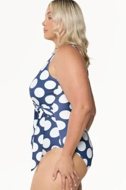 One Pieces|Capriosca Large Polka Dot Tie Waist One Piece Navy/white