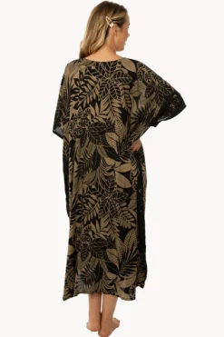 Overswim|Sundrenched Leaf Betelnut Long Kaftan Black