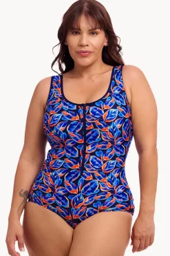 One Pieces|Funkita Leaf Blower DD/E Cup Zip Front One Piece Navy/orange