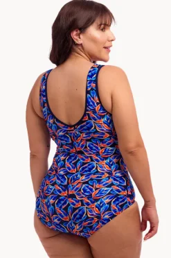 One Pieces|Funkita Leaf Blower DD/E Cup Zip Front One Piece Navy/orange