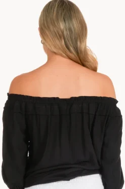Tops|Bodacious Leaf Peasant Top Black