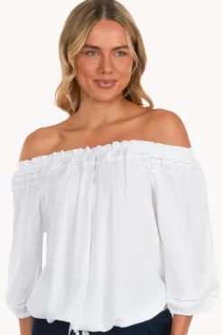 Tops|Bodacious Leaf Peasant Top White