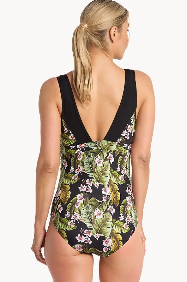 One Pieces|Poolproof Leafique Ruched Scoop One Piece Black