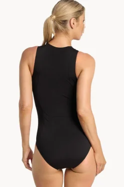 One Pieces|Poolproof Leafique Zip One Piece Black