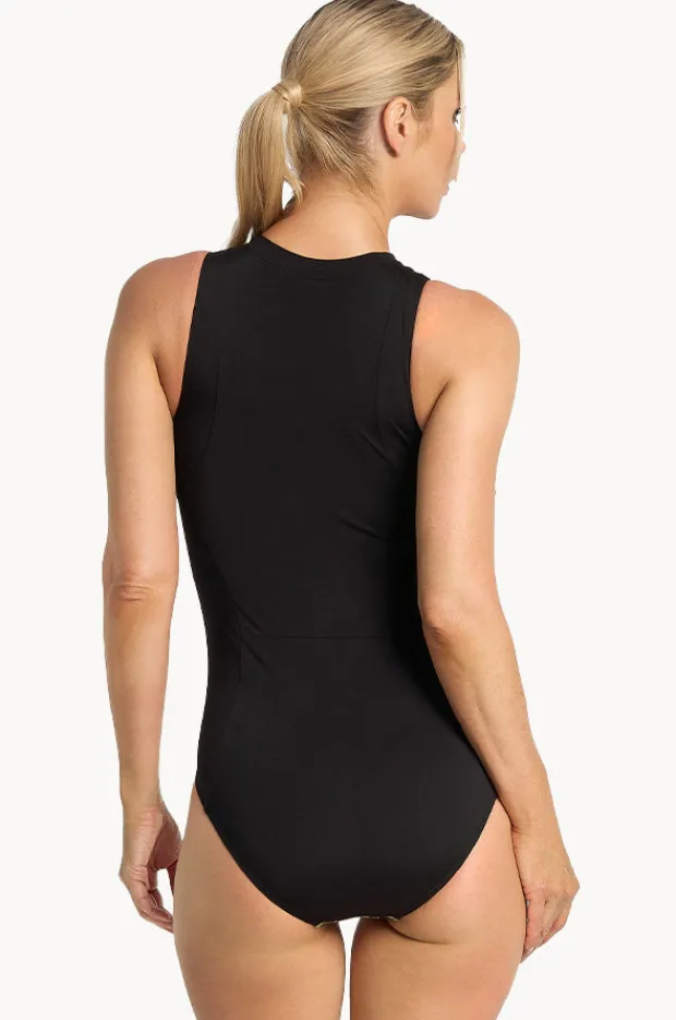One Pieces|Poolproof Leafique Zip One Piece Black