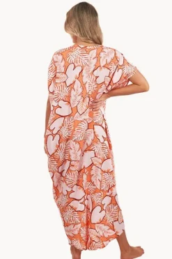 Dresses|Sundrenched Leaves Frilled Toga Dress Coral