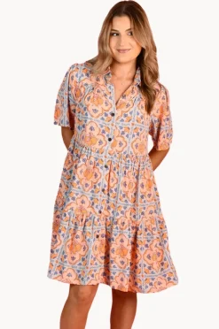 Dresses|Go Girl Lemon Tile Victoria Button Dress Blue/yellow