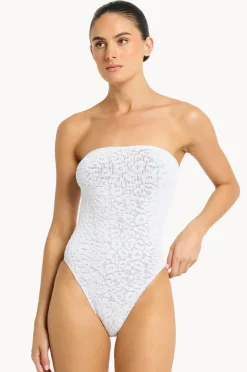 One Pieces|Bond-eye Leopard Fane Bandeau One Piece White