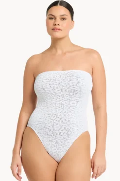 One Pieces|Bond-eye Leopard Fane Bandeau One Piece White