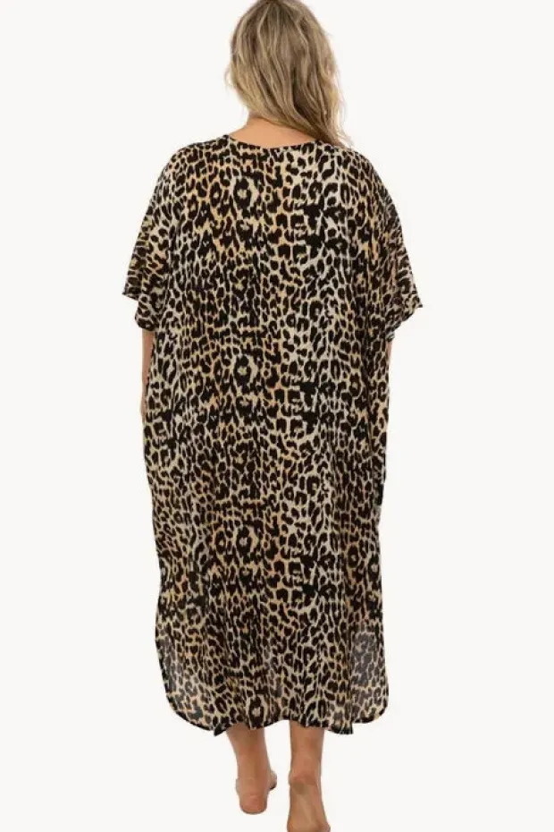 Overswim|Sundrenched Leopard Long Kaftan Black