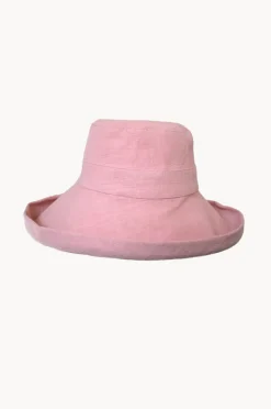 Headwear|Cherry Red Linen Wide Brim Bucket Hat Blush