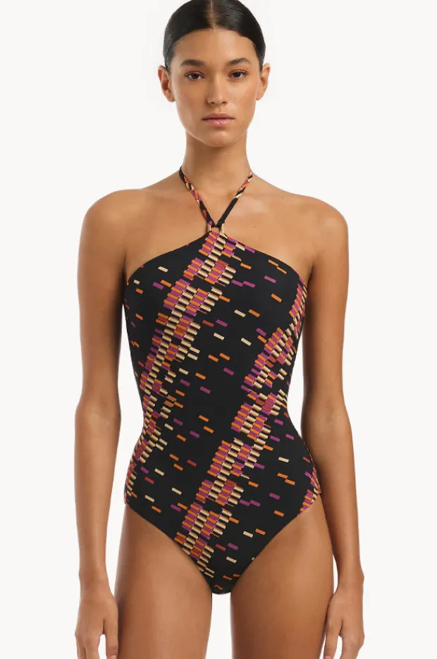 One Pieces|Jets Lumiere High Neck Trim One Piece BLACK