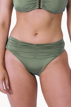 Bottoms|Monte u0026 Lou Lustre Mid Rise Ruched Pant Olive