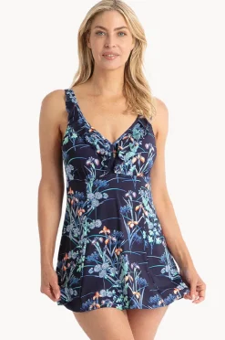 One Pieces|Jantzen Maja Mesh Ruffle Swim Dress Navy