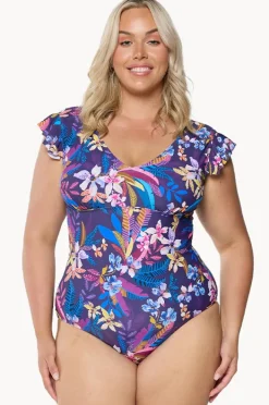 One Pieces|Capriosca Majorca Frill V Neck One Piece Purple/multi