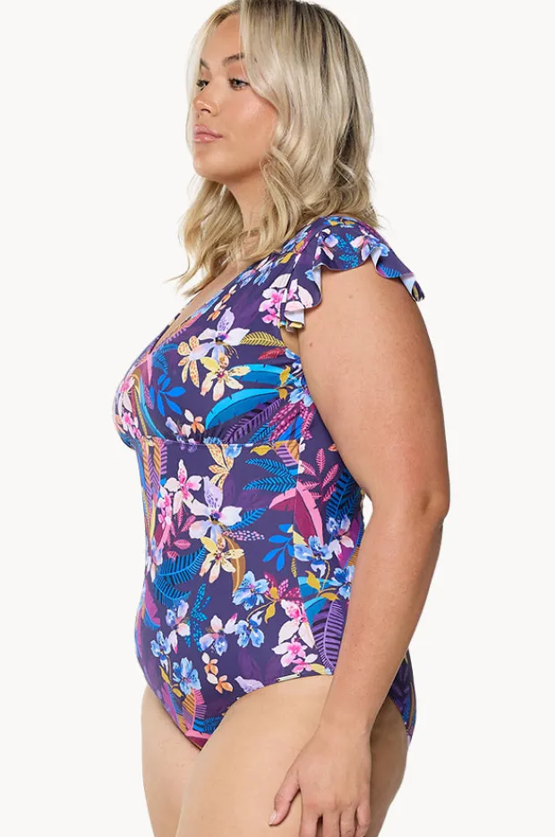 One Pieces|Capriosca Majorca Frill V Neck One Piece Purple/multi