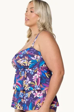 Tankini Tops|Capriosca Majorca Tiered Bandeau Tankini Separate Purple/multi