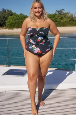 One Pieces|Capriosca Malibu Twist Front Bandeau One Piece Black/multi