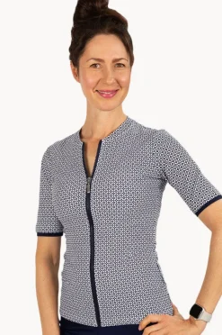 Rashies & Sunsuits|Babes In The Shade Mamiko Short Sleeve Suntop Navy/white