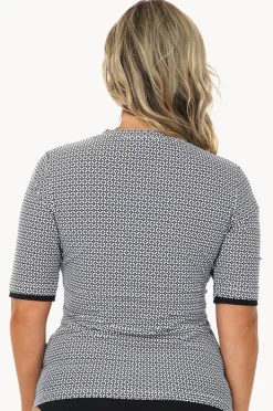 Rashies & Sunsuits|Babes In The Shade Mamiko Short Sleeve Zip Suntop Black/white