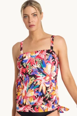Tankini Tops|Jantzen Mandalay Bandeau Blouson Tankini Separate Black/multi