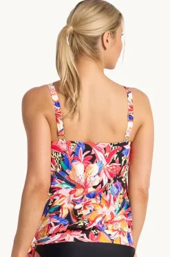 Tankini Tops|Jantzen Mandalay Bandeau Blouson Tankini Separate Black/multi