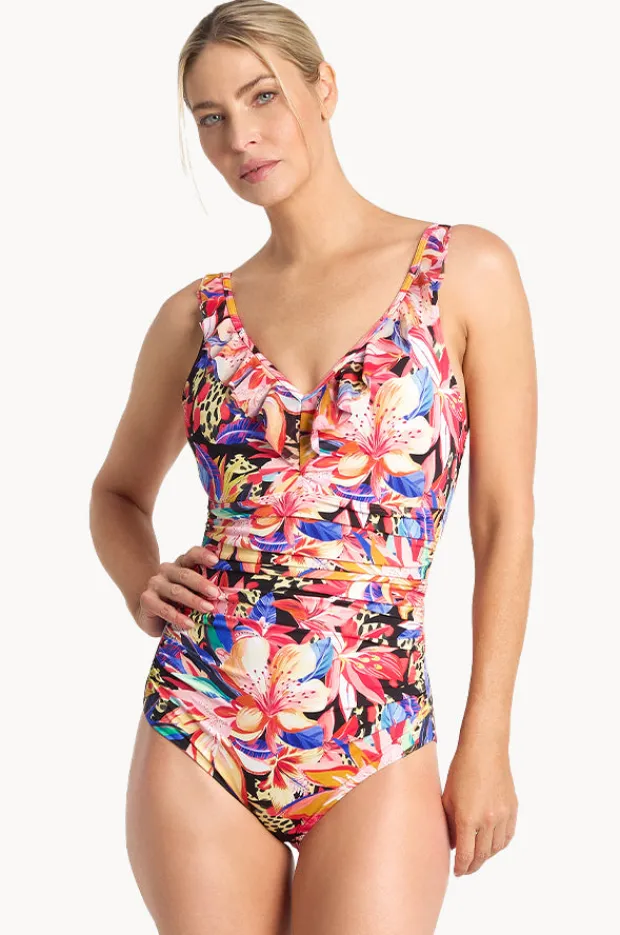 One Pieces|Jantzen Mandalay DD/E Cup Mesh Frill One Piece Black/multi